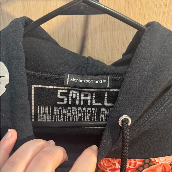 Men’s Monamiportland Black Graphic Design On Front and Back Hoodie Size Small - Picture 3 of 5